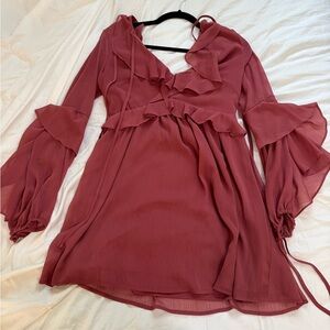 Giani Bini Ruffled Long Sleeve Dress in Mauve